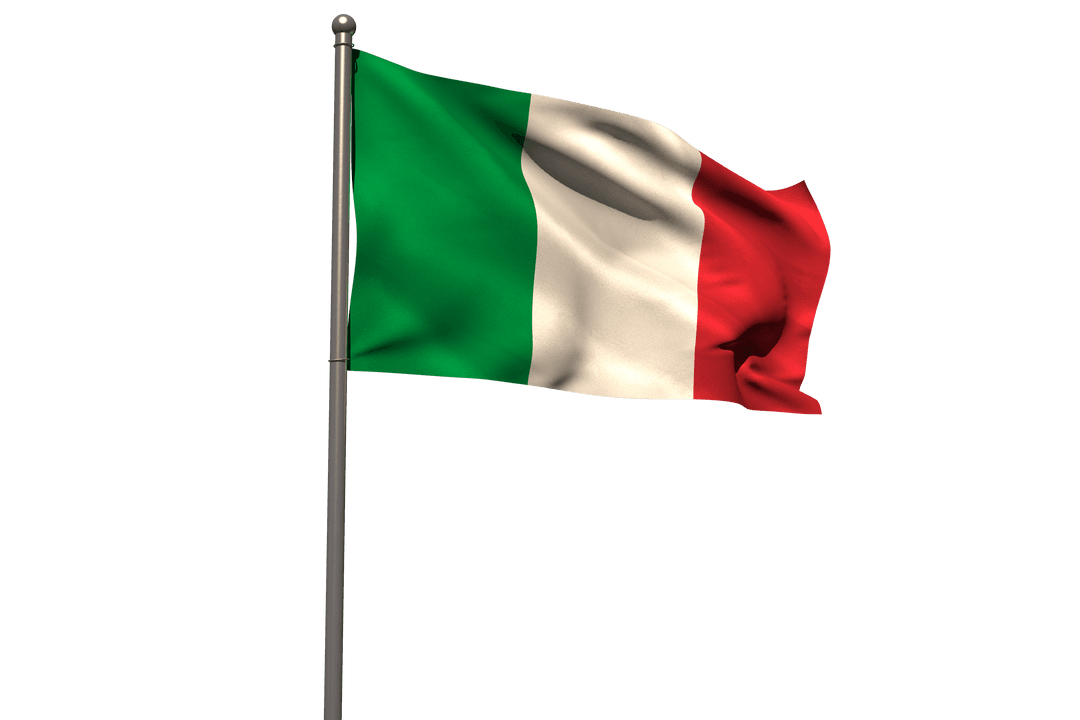 Italian National Flag Waving on Transparent Background