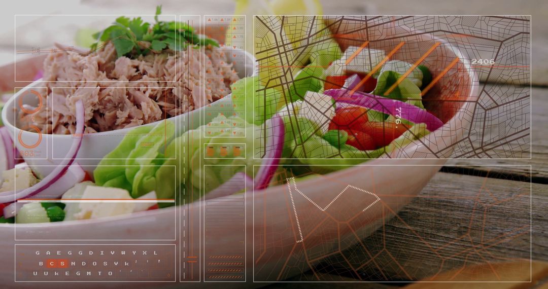 Digital Overlay on Gourmet Tuna and Veggie Salad for Fresh Culinary Art