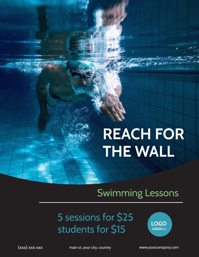 Underwater Swimmer Promoting Swimming Lessons with Motivational Text - Download Free Stock Templates Pikwizard.com