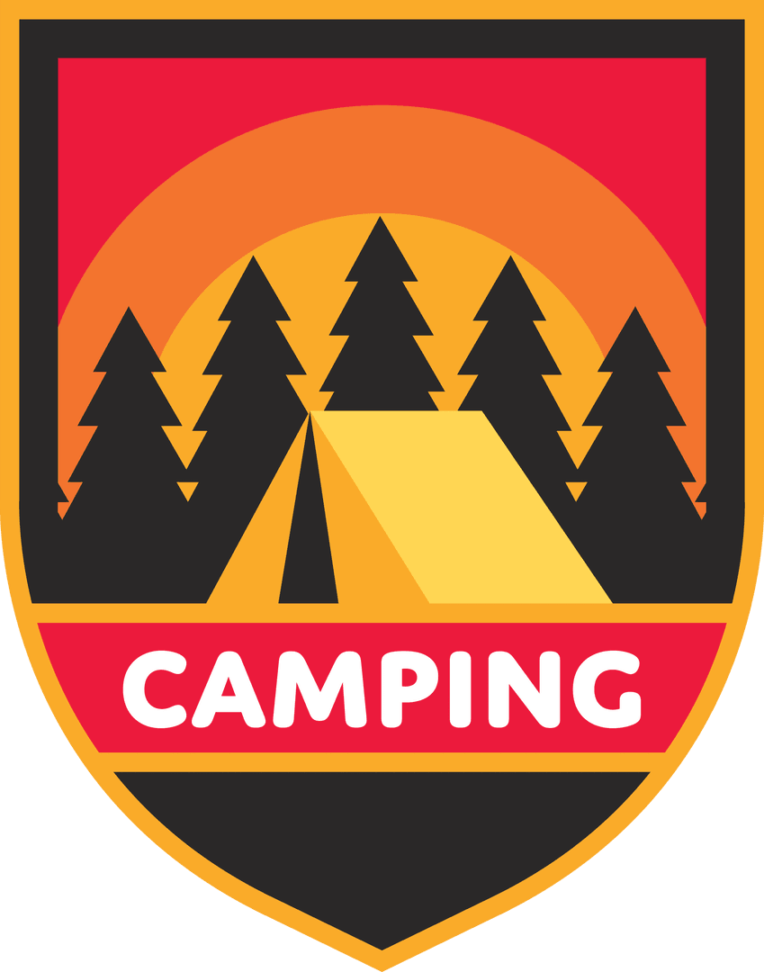 Camping Badge with Trees and Tent on Transparent Background