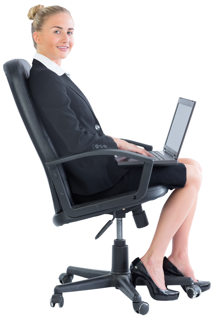 Transparent Businesswoman on Swivel Chair with Laptop Using Technology - Download Free Stock Images Pikwizard.com