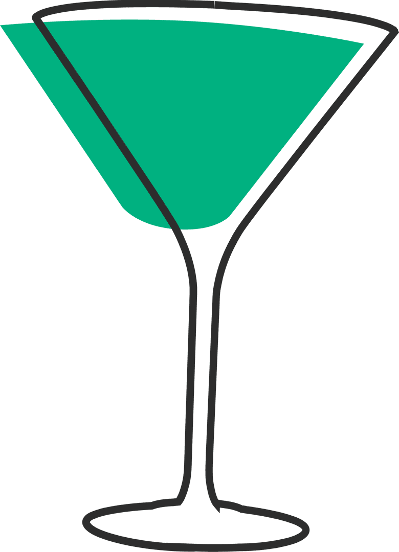 Flat Design Green Cocktail Glass on Transparent Background