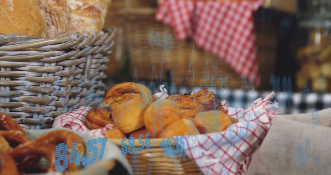 Digital Analytics Overlay on Fresh Bakery Goods in Market Setting