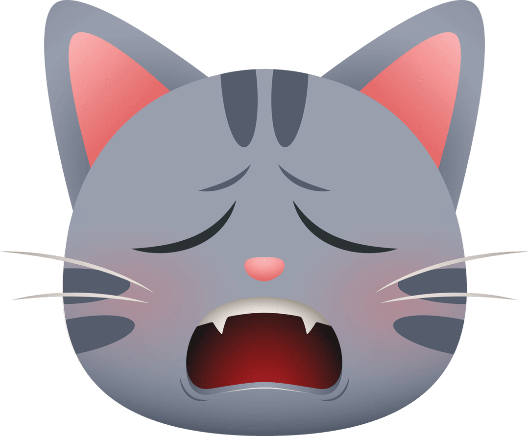 Sad Gray Cat Emoticon on Transparent Background Isolated