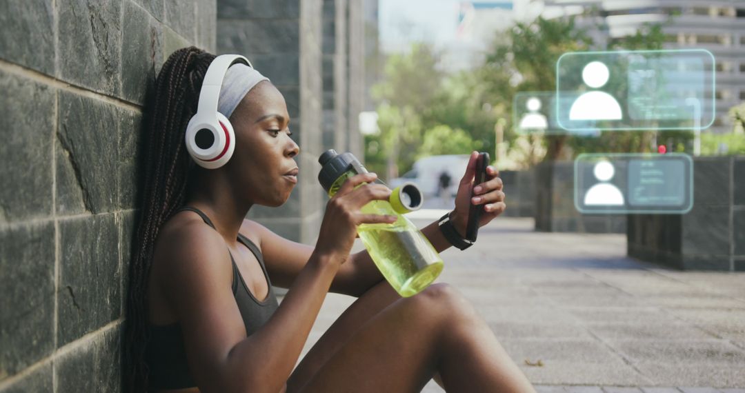 Focused Athlete Engaging with Digital Interface