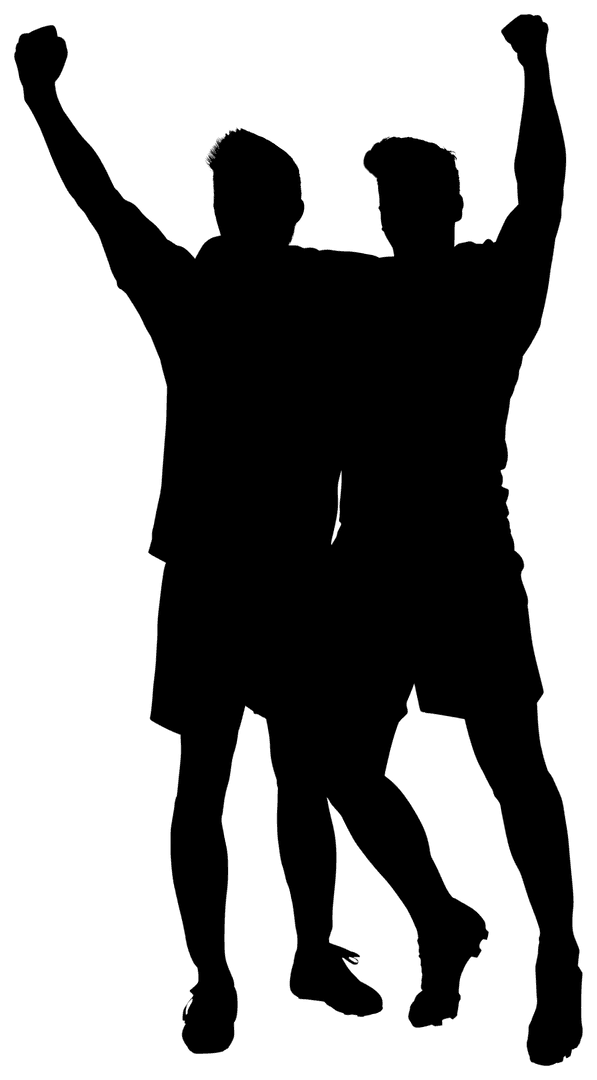 Transparent Shadow of Two Happy Men Rejoicing Outdoors