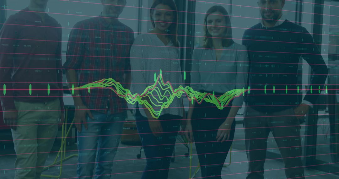Multiethnic Team Analyzing Financial Data with Digital Chart Overlay