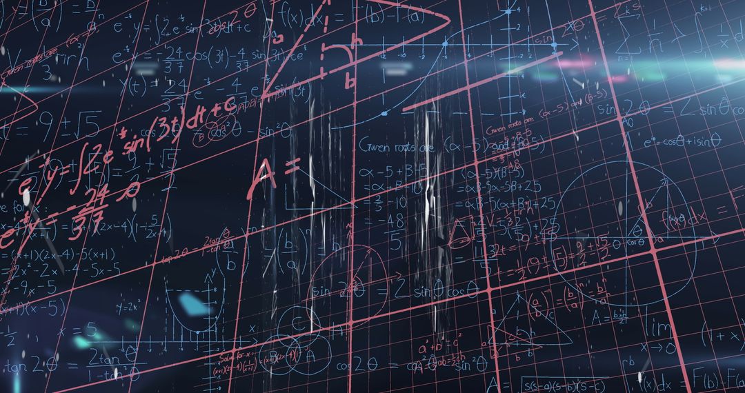 Complex Mathematical Equations Overlaid on Digital Grid