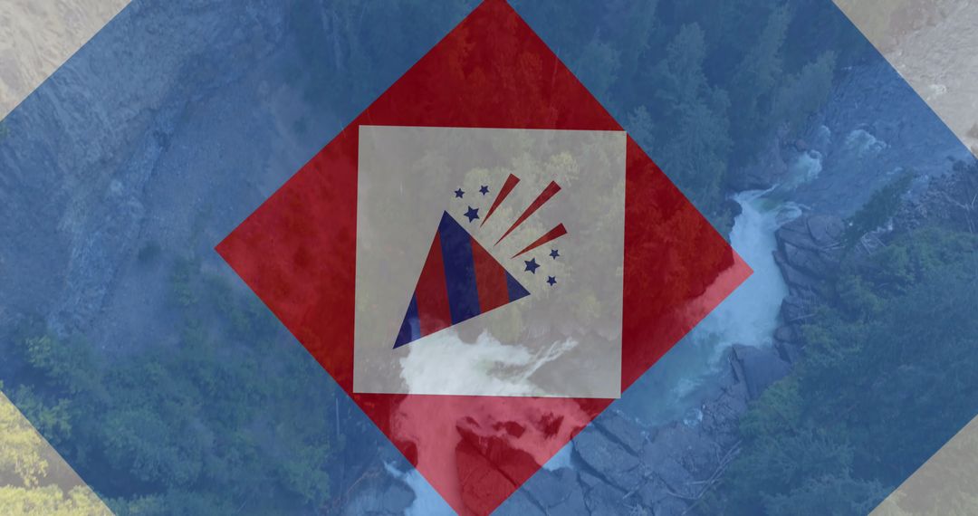 Abstract American Flag Design with Forest Overlay