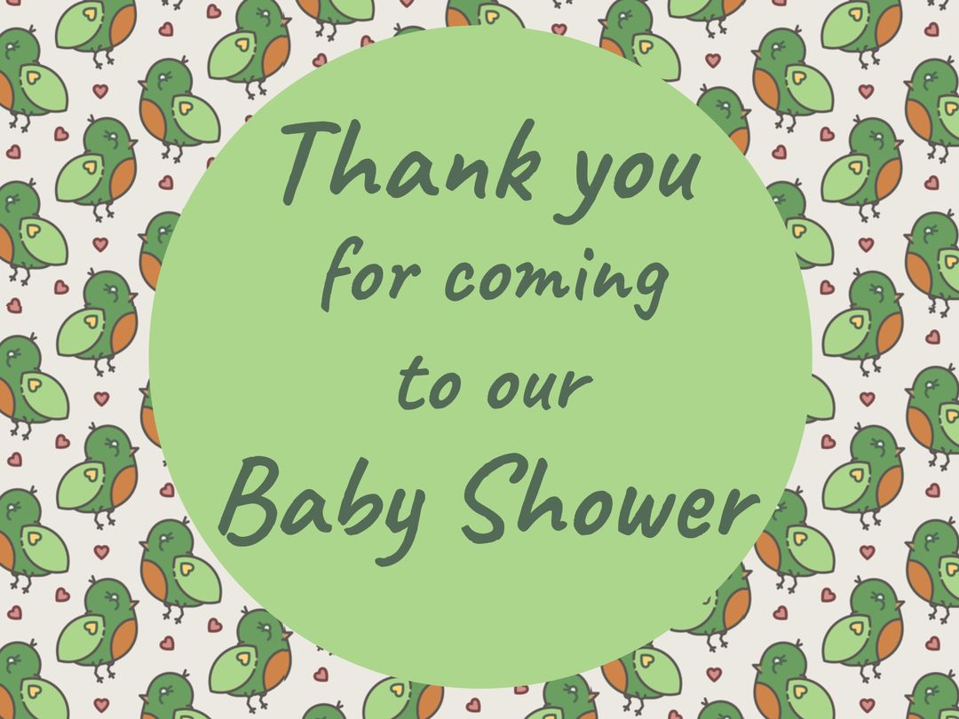 Cute Baby Shower Thank You Card with Bird and Heart Design