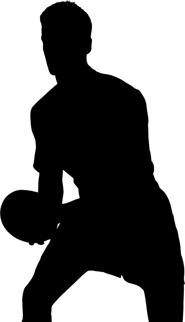 Silhouette of Rugby Player Holding Ball on Transparent Background