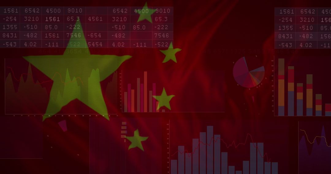 Chinese Economy Concept with Flag and Data Charts