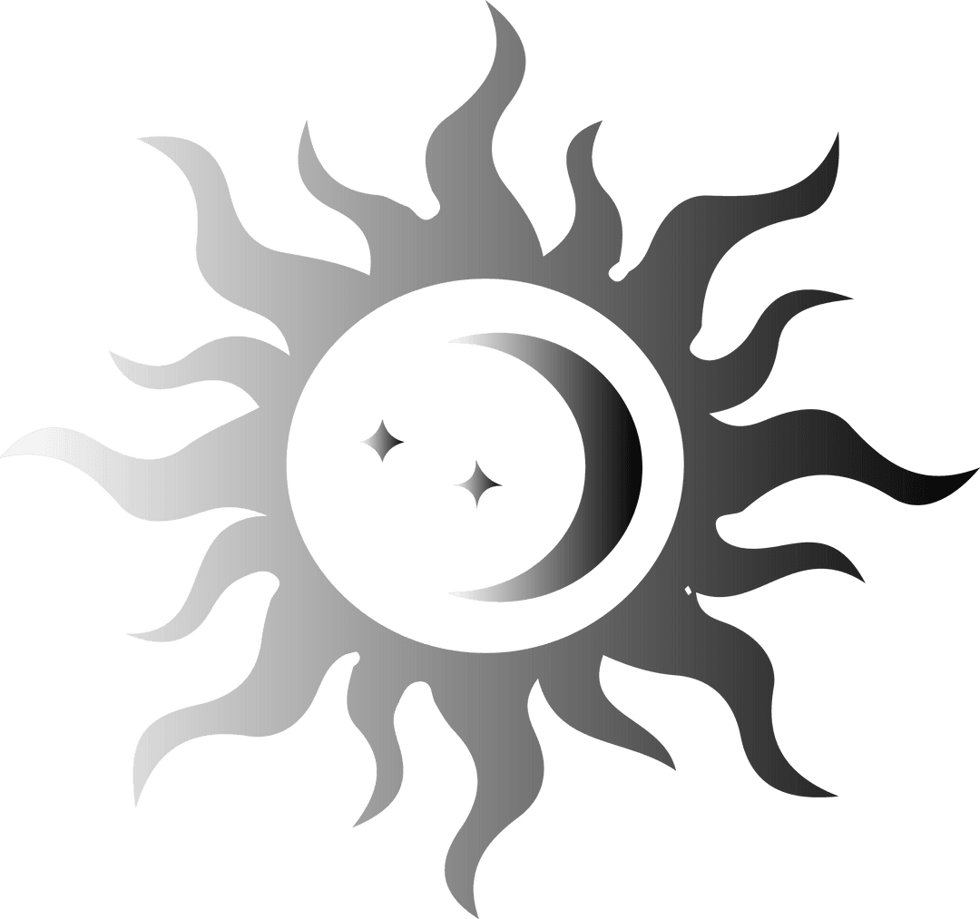 Metallic Sun-Moon Emblem with Transparent Cosmic Rays