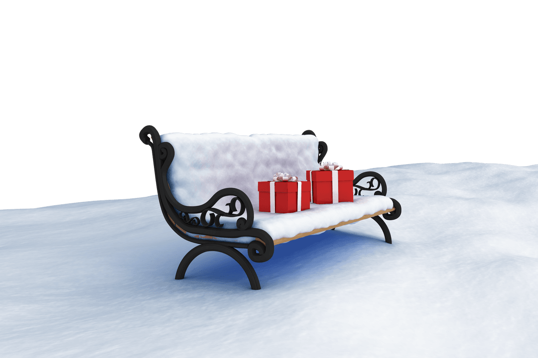 Bench with Snow and Presents on Transparent Background