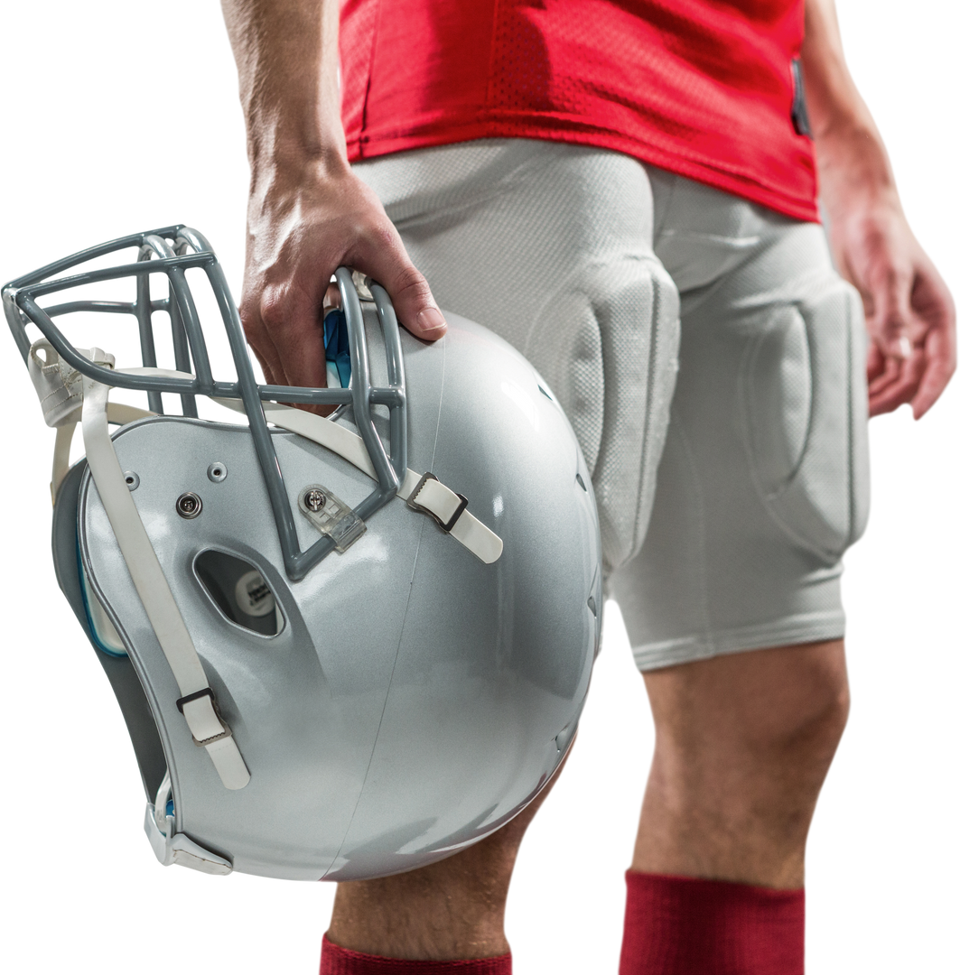 Close-up Image of American Football Player in Red Jersey Holding Silver Helmet, Transparent - Download Free Stock Images Pikwizard.com