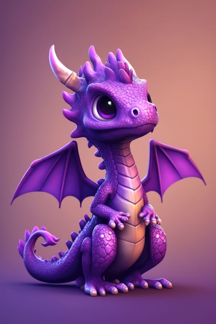 Image of cute blue dragon over purple background, using generative ai technology - Free Images, Stock Photos and Pictures on Pikwizard.com