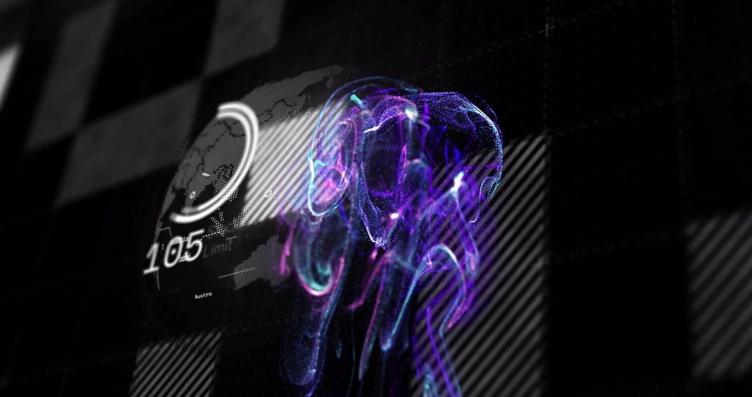 Abstract Digital Data Interface with Purple Light Streaks