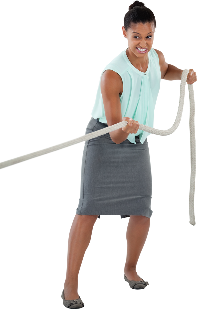 Determined Businesswoman Pulling Rope Transcribed for Transparency - Download Free Stock Images Pikwizard.com