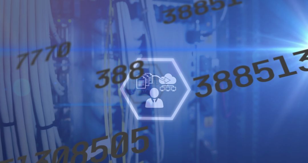 Digital Data Flow Overlaid on Server Racks for Technology Concept