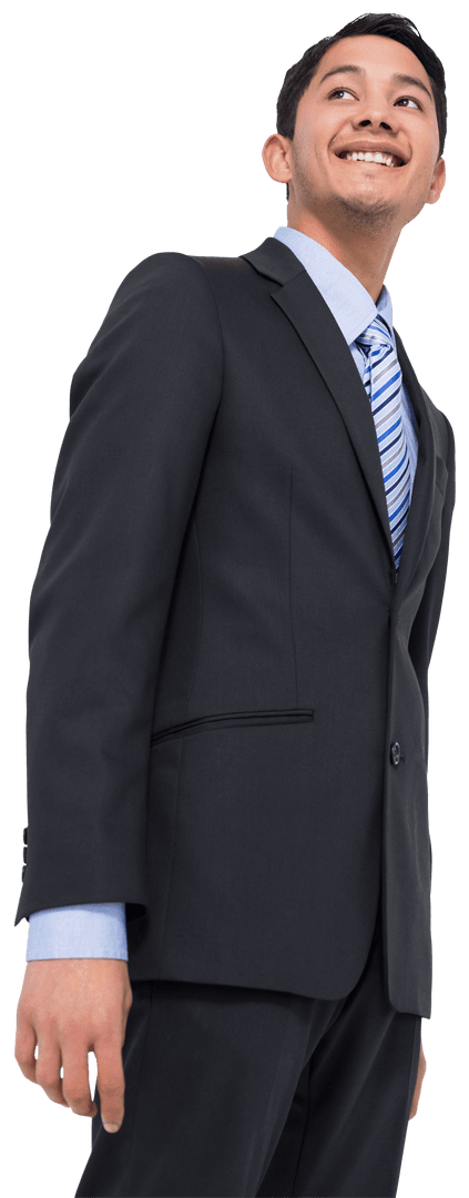 Smiling Asian Businessman in Suit with Elegant Stripe Tie on Transparent Background
