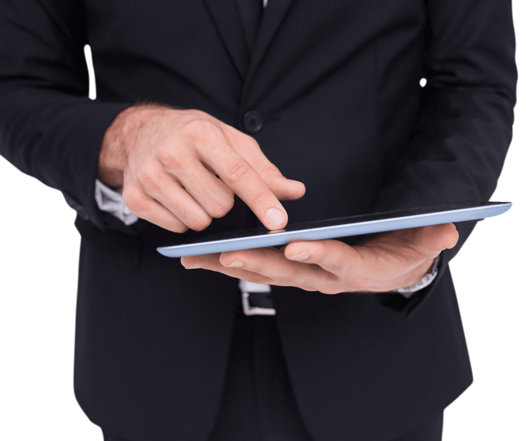 Businessman Using Digital Tablet on Transparent Background