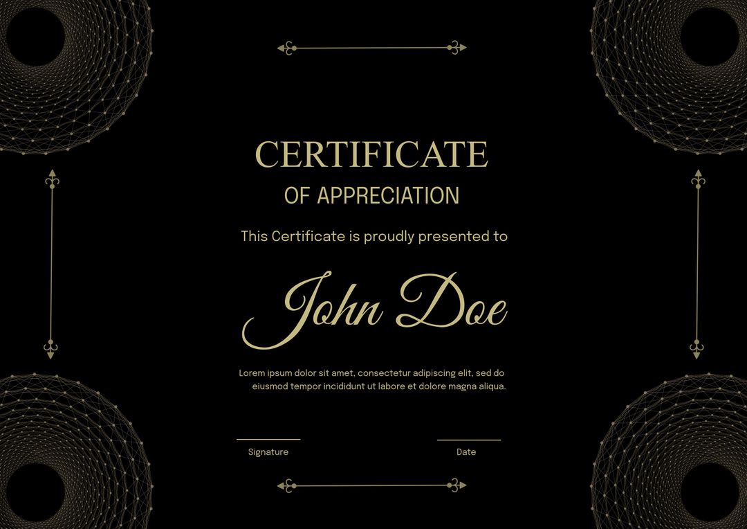 Elegant Black and Gold Certificate of Appreciation Template - Download Free Stock Templates Pikwizard.com