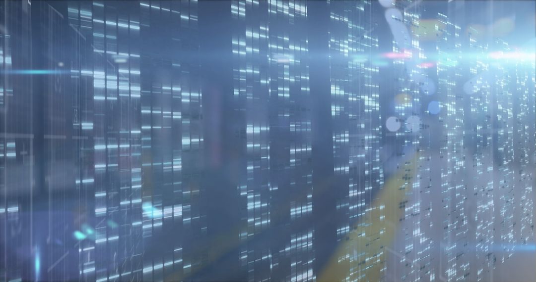 Futuristic Digital Grid Over Blurred Cityscape