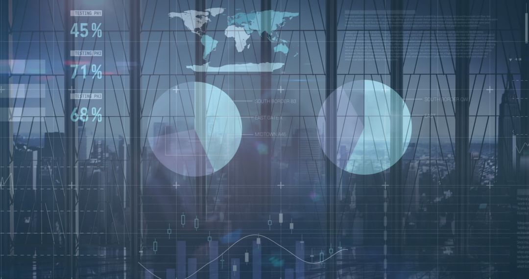 Business People with Financial Data Overlay in Modern Office