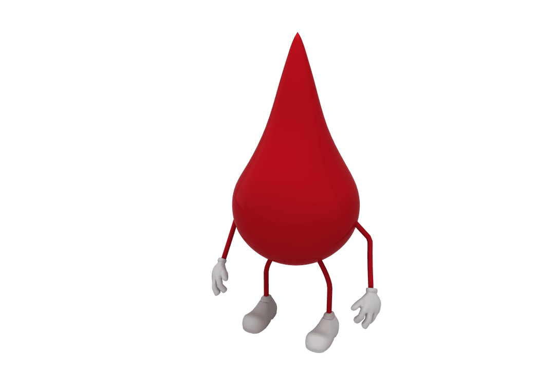 Cute Red Blood Drop Mascot on Transparent Background