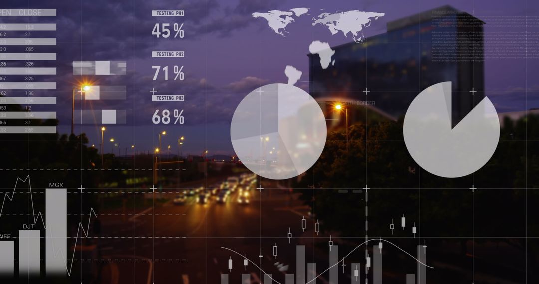 Digital Composite of City Traffic and Analytical Infographic
