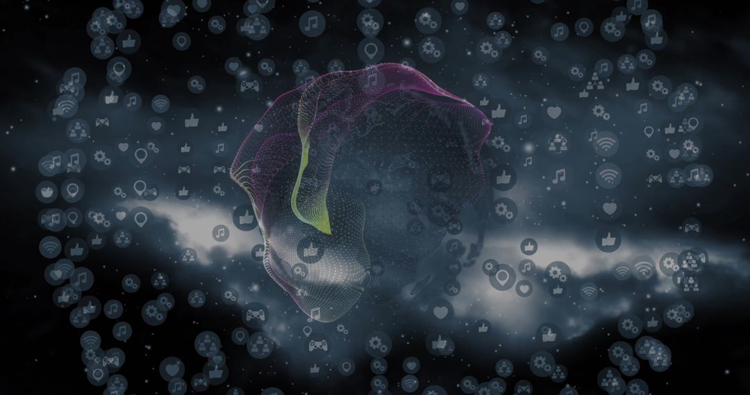 Futuristic Digital Sphere with Social Media Icons in Cyber Network