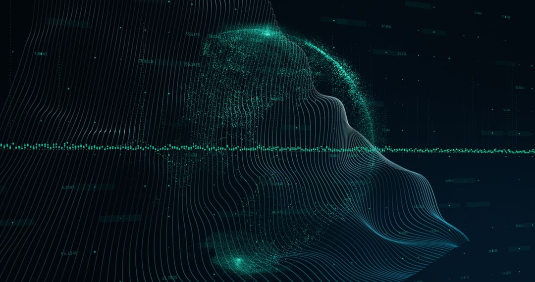 Digital Globe with Flowing Data Lines on Dark Background