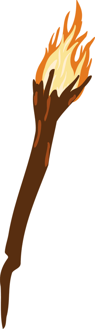 Handcrafted Burning Torch with Luminous Flames on Transparent