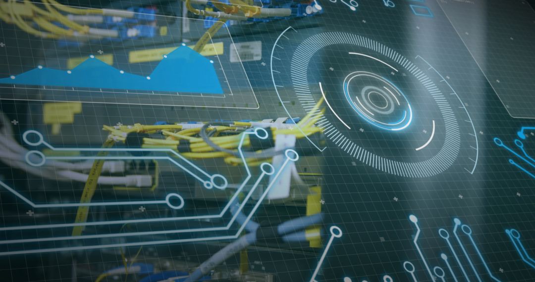 Futuristic Data Analysis Panel with Graphs and Circuitry