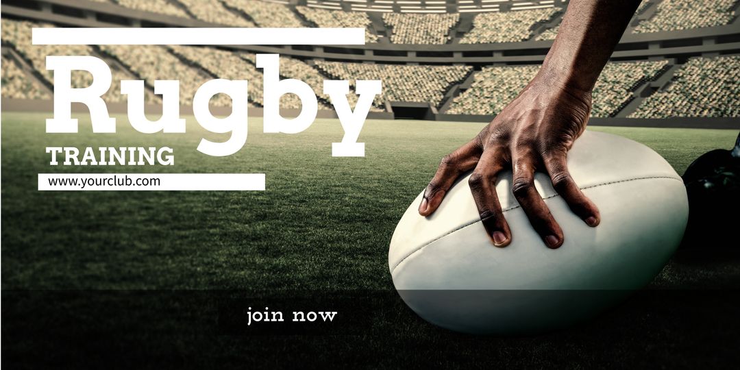 Rugby Training Ad with Hand Gripping Ball on Field - Download Free Stock Templates Pikwizard.com