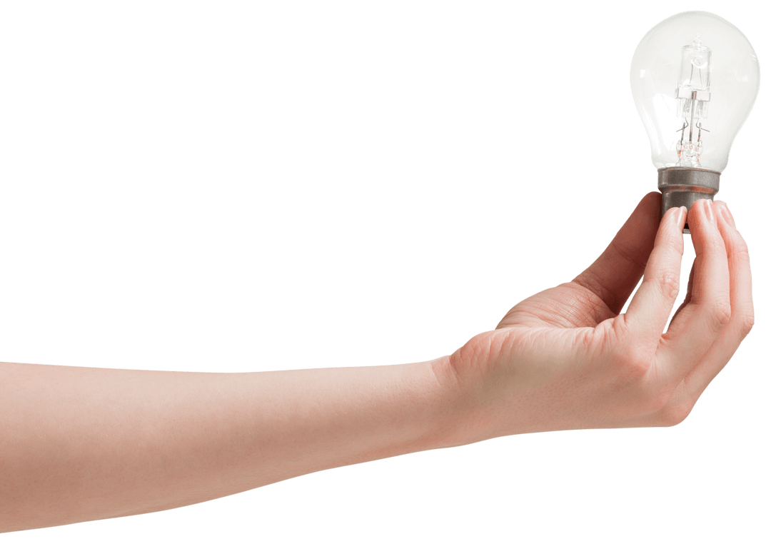 Transparent Hand Holding Bright Light Bulb