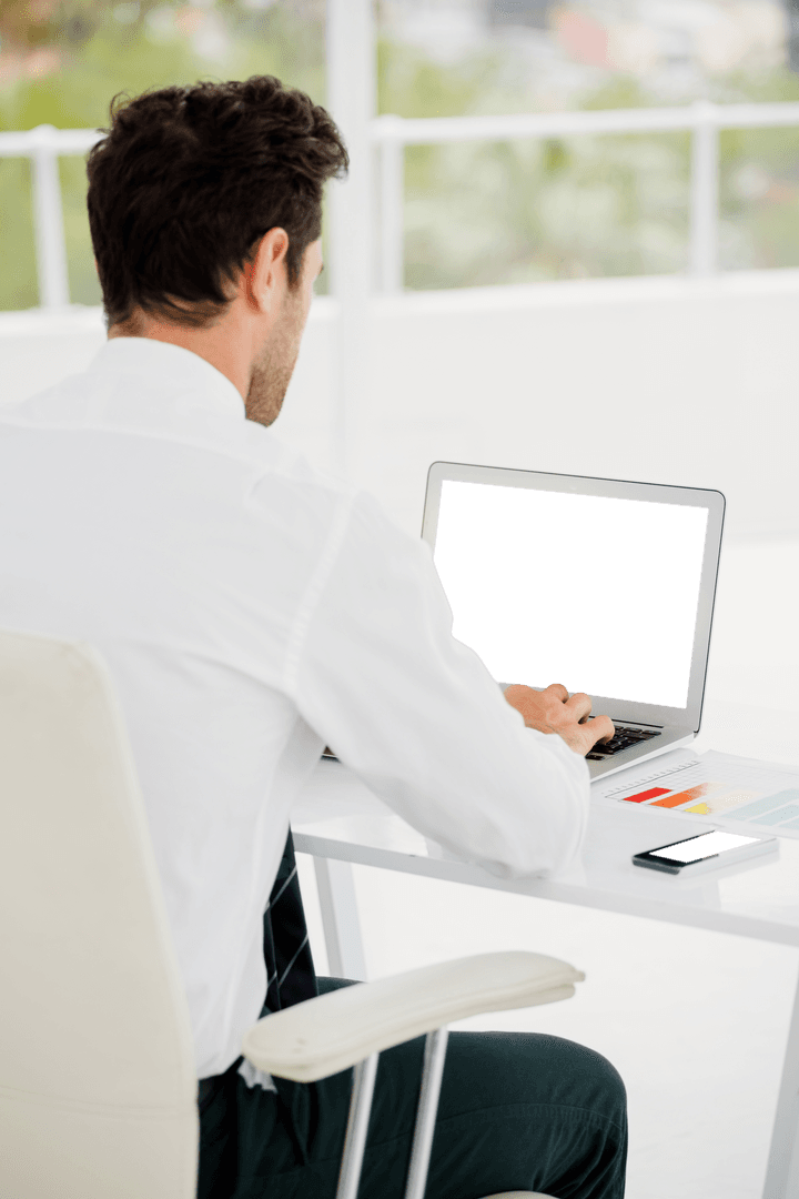 Transparent Workplace Scene with Businessman at Office Desk