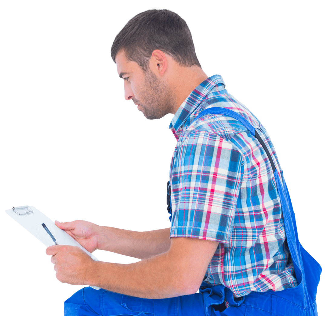 Transparent Side Profile of Handyman with Clipboard