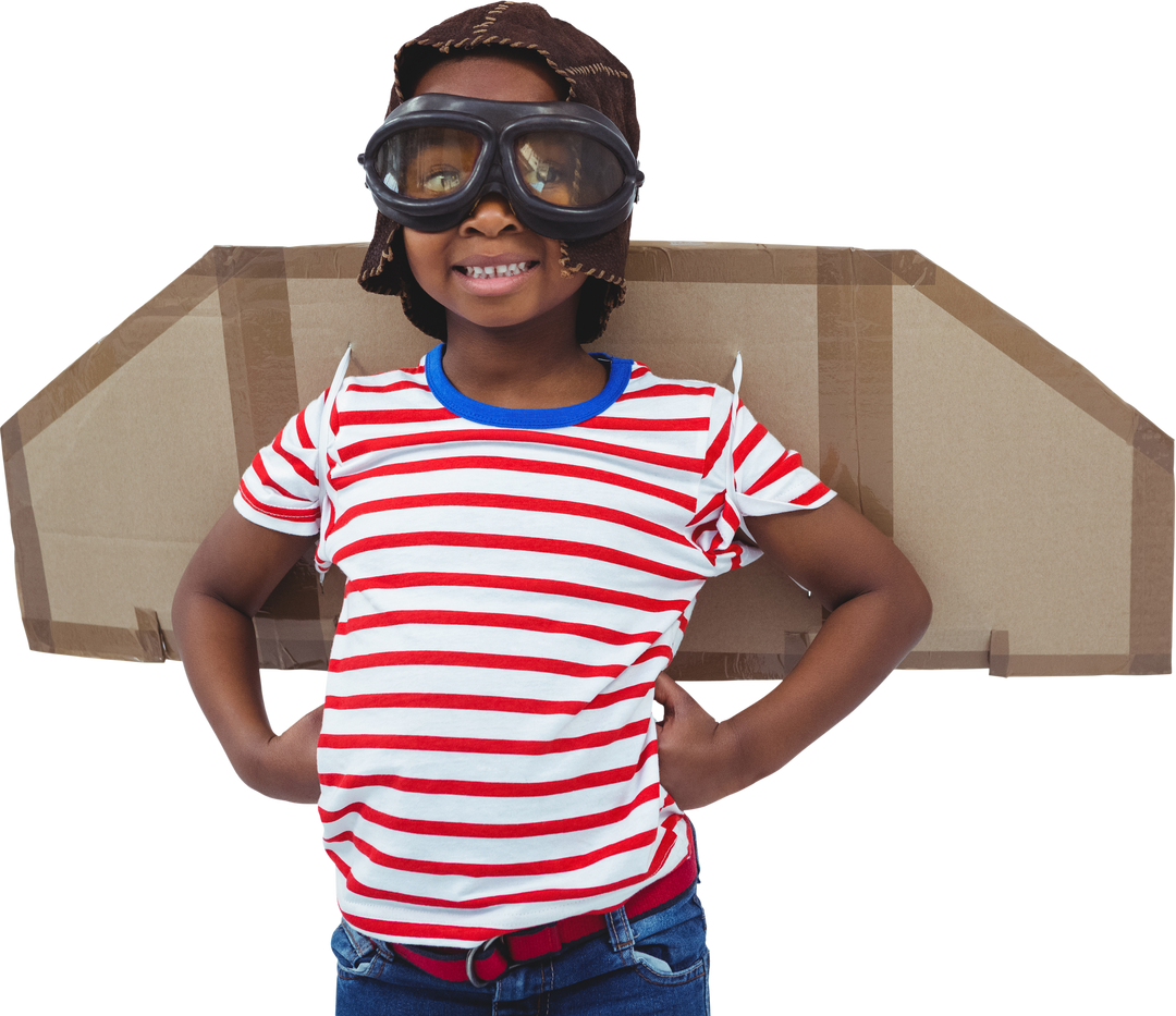 Smiling Boy Pretending to Be Pilot with Cardboard Wings on Transparent Background - Download Free Stock Images Pikwizard.com