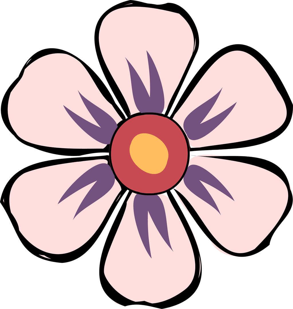 Minimalistic Pink Flower with Purple Center on Transparent Background