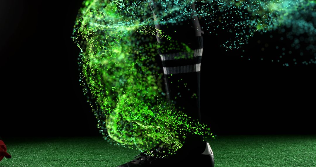 Dynamic Energy Particles Around Rugby Player Kicking Ball