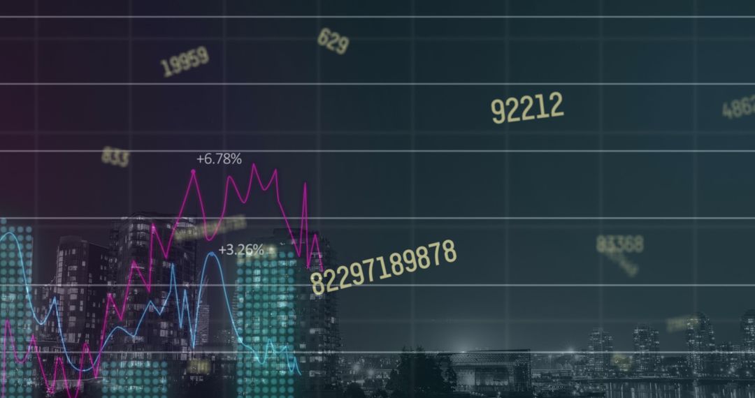 Digital Graphs Over Cityscape Representing Global Business Growth
