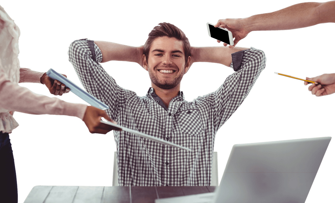 Transparent Background Relaxed Businessman Managing Work Tasks