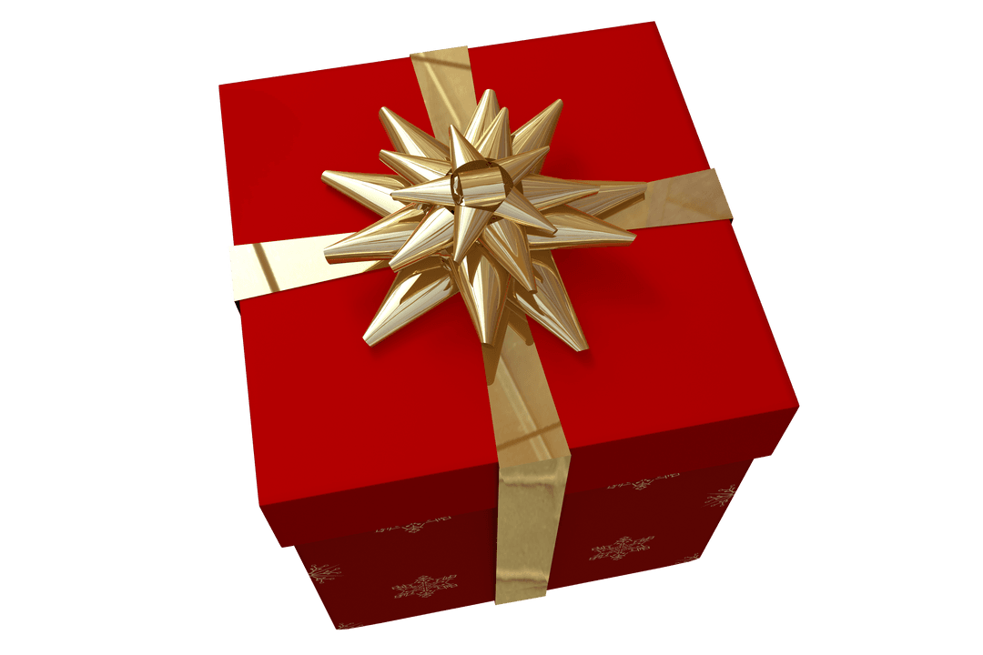 Transparent Gift Box Wrapped in Festive Red with Golden Bow