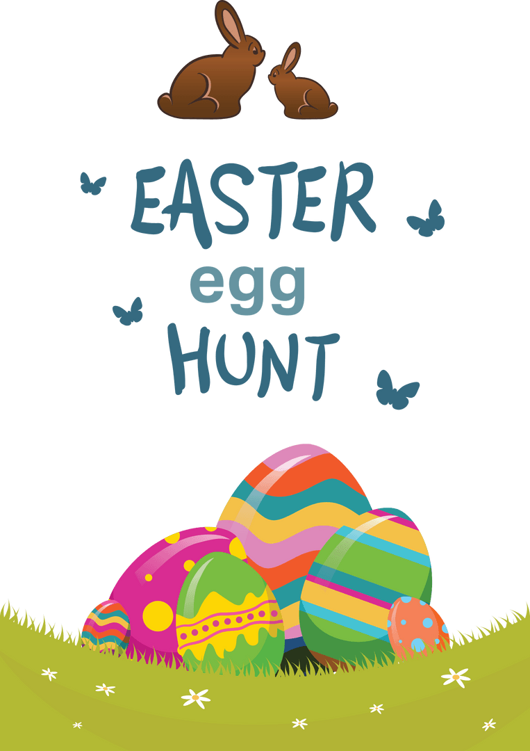 Colorful Easter Egg Hunt Illustration on Transparent Background
