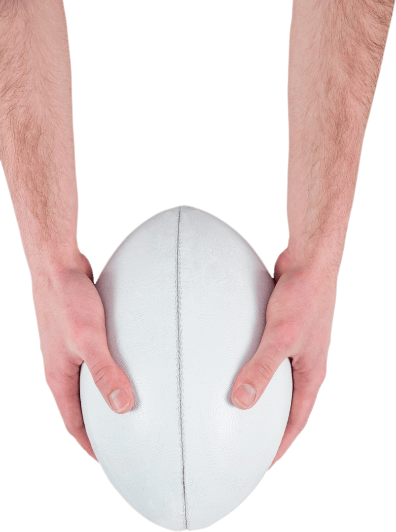 Hands Holding Transparent Rugby Ball in Catching Position