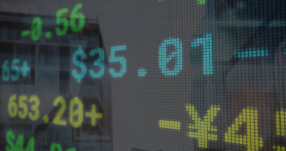 Digital Financial Data Display Over City Background