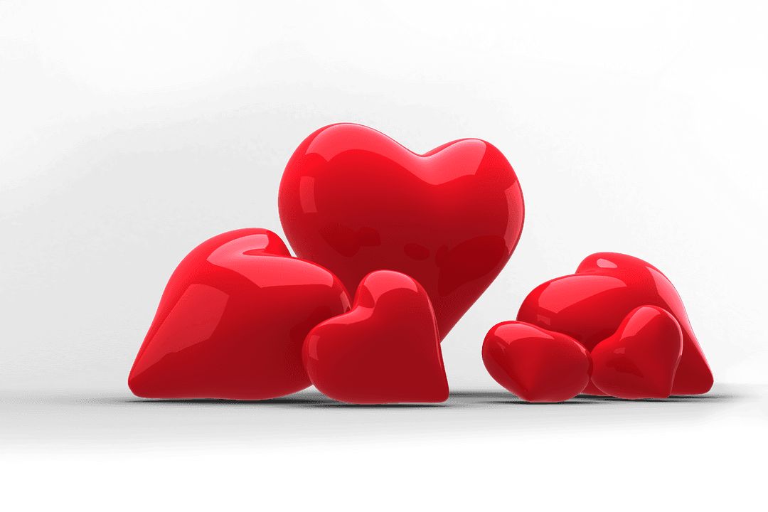 Cluster of Shiny Red Hearts on Transparent Background