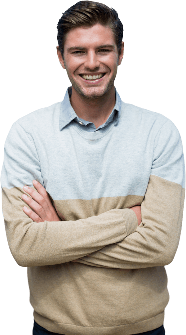 Smiling Man in Stylish Outfit with Crossed Arms Isolated