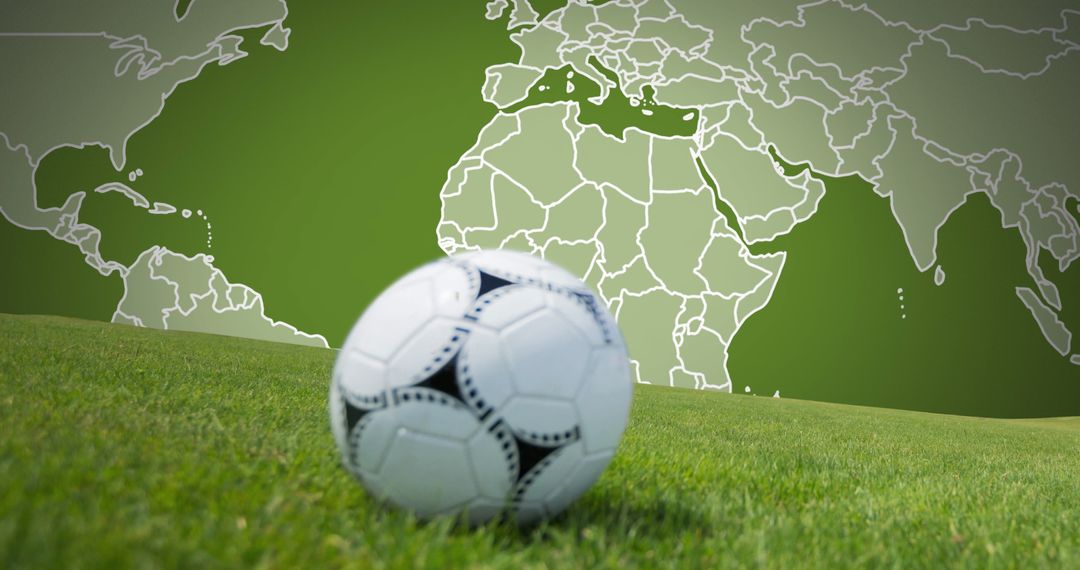 Soccer Ball on Grass with Dynamic World Map Background